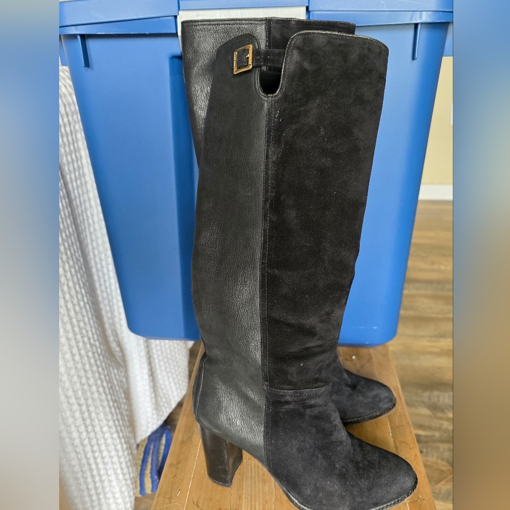 Vince Camuto Black Heeled Boots Knee-High Suede